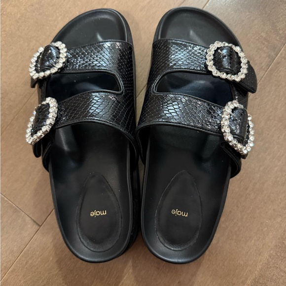 Maje Paris Black Slide Sandals with Rhinestone Buckles NWOB- FR 40- US 9.5/10 - Picture 10 of 12